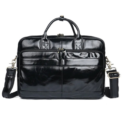 Mallette rétro en cuir véritable pour homme - Sacoche ordinateur 15,6" et porte-documents vintage