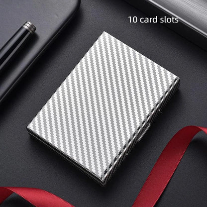 Porte-cartes RFID aluminium effet carbone compact avec fermeture clip et design élégant unisexe