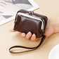 Portefeuille femme compact vintage en cuir PU avec fermoir clip et dragonne