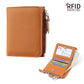 Portefeuille femme compact en cuir véritable RFID avec zip et porte-cartes sécurisé
