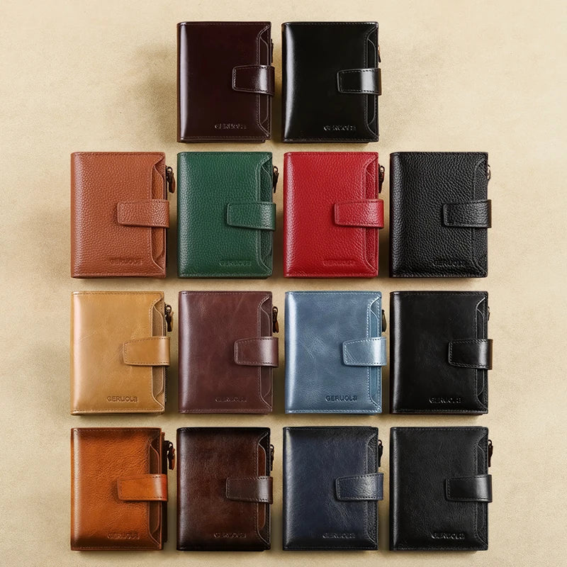 Portefeuille homme cuir véritable vintage RFID avec zip et porte-cartes multifonction