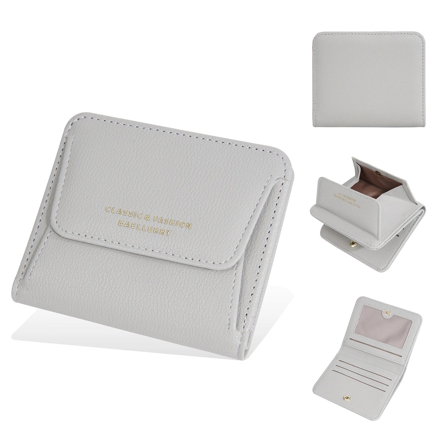 Portefeuille femme compact en simili cuir avec porte-monnaie zippé