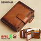 Portefeuille homme cuir véritable vintage RFID avec zip et porte-cartes multifonction