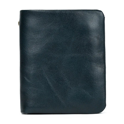 Portefeuille homme en cuir véritable vintage compact avec porte-cartes et zip sécurisé