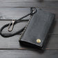 Portefeuille homme cuir véritable long zippé vintage grande capacité avec dragonne