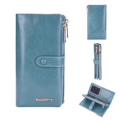 Portefeuille long femme grande capacité en cuir PU avec zip porte-cartes et téléphone