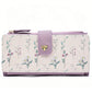 Portefeuille long femme floral en cuir PU avec zip et rabat grande capacité élégant