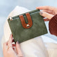 Portefeuille femme compact en cuir PU bicolore avec zip et rabat grande capacité