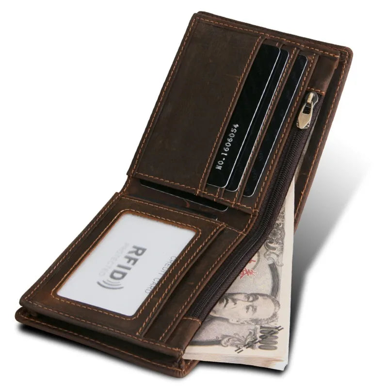 Portefeuille homme en cuir véritable vintage RFID compact avec porte-cartes et billets
