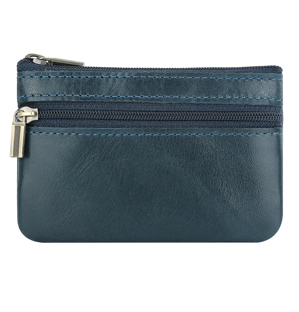 Porte-monnaie rétro en cuir véritable avec porte-clés intégré - style vintage
