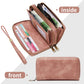 Portefeuille femme grande capacité PU vintage avec double zip et protection RFID