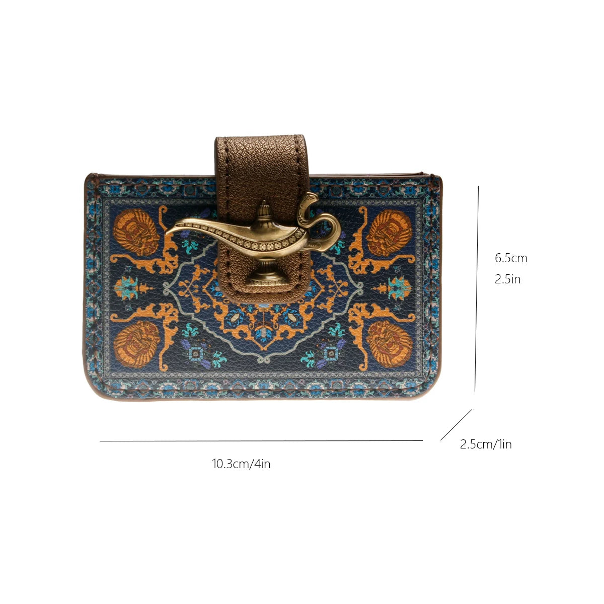 Mini portefeuille continental vintage en cuir pu avec motif géométrique et lampe d'aladin