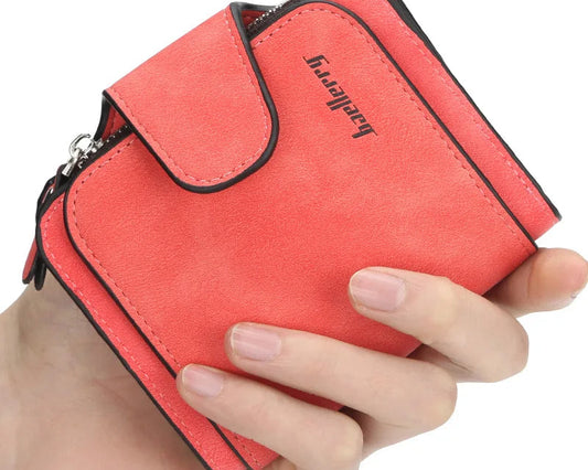 Portefeuille court femme  en cuir abrasif avec porte-monnaie