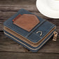 Portefeuille homme compact en cuir PU patchwork avec zip et rabat pliable