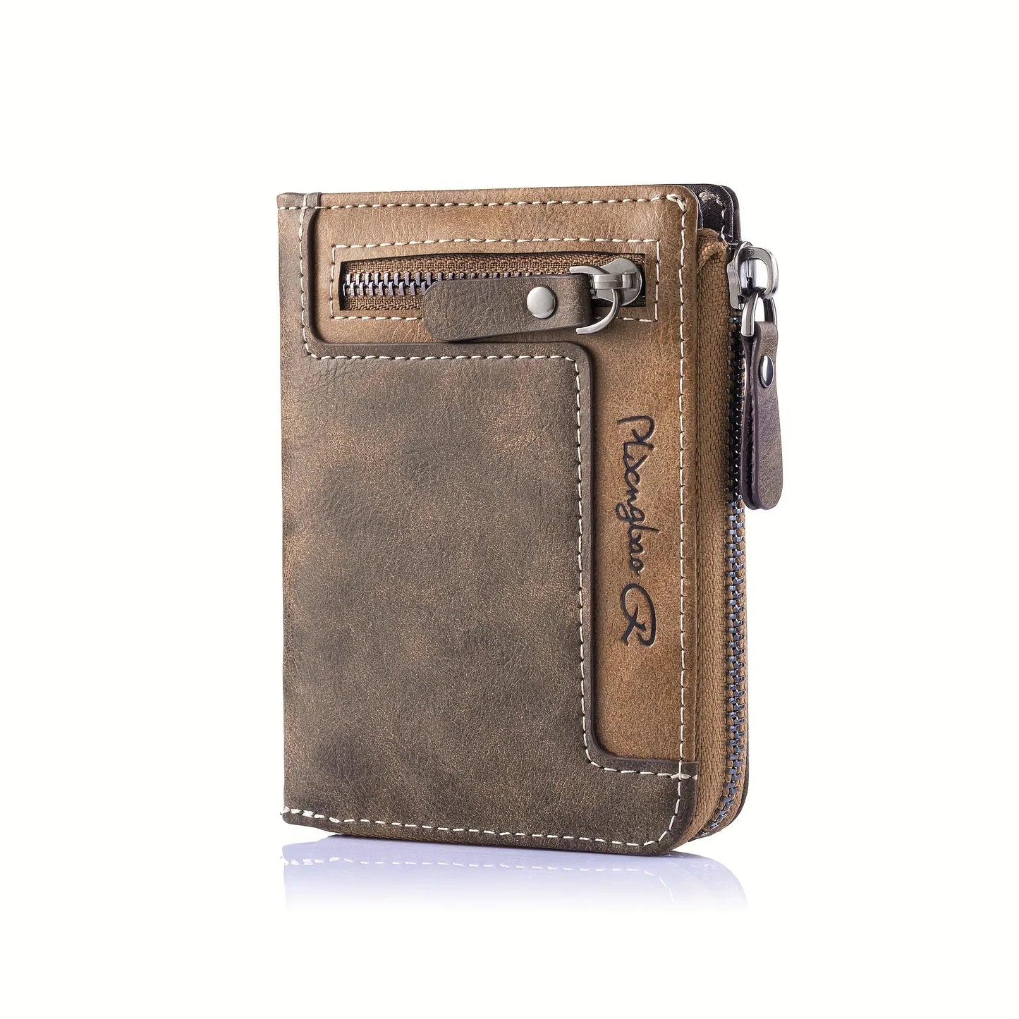 Portefeuille homme personnalisable en cuir PU RFID avec zip et multi-compartiments
