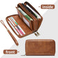 Portefeuille femme grande capacité PU vintage avec double zip et protection RFID