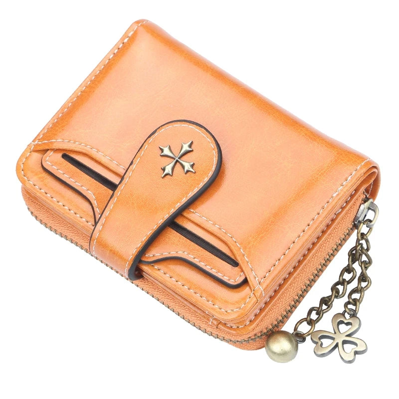 Portefeuille court vintage en cuir pu pour femme avec porte-monnaie