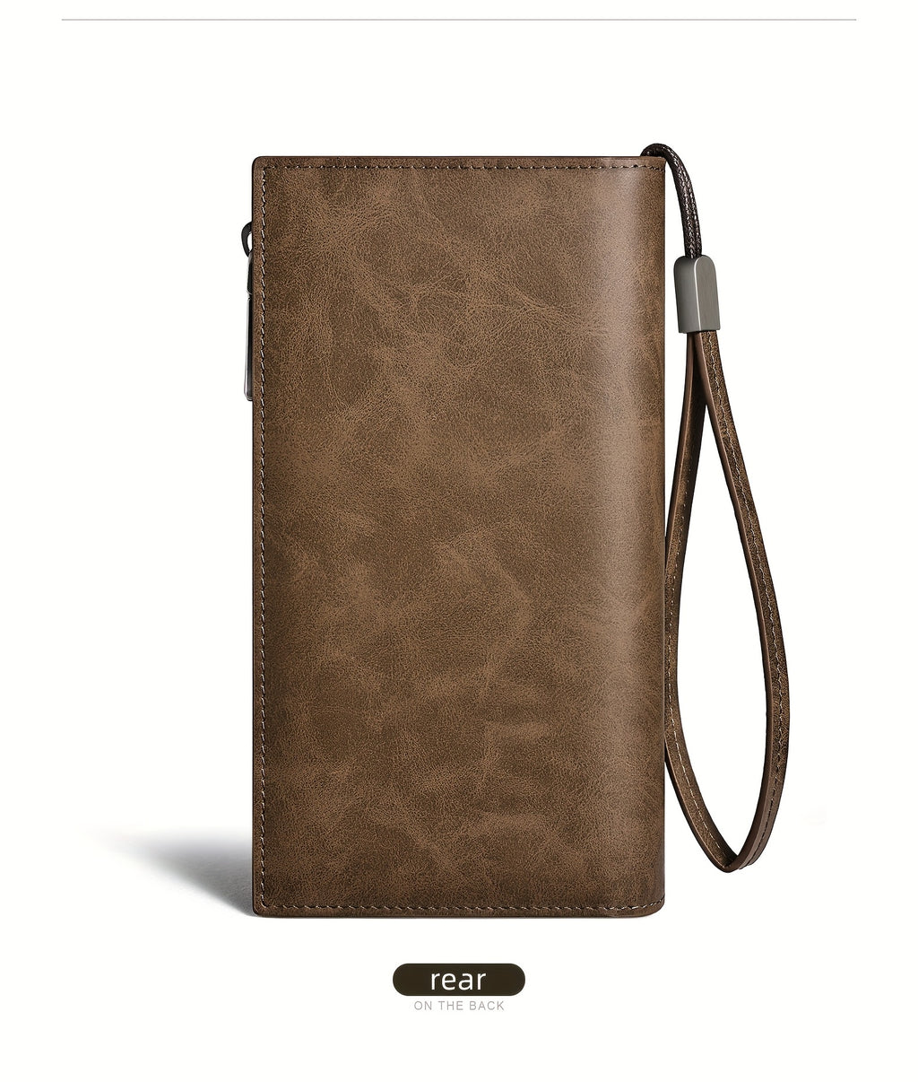 Portefeuille homme long en cuir vintage, 26 emplacements