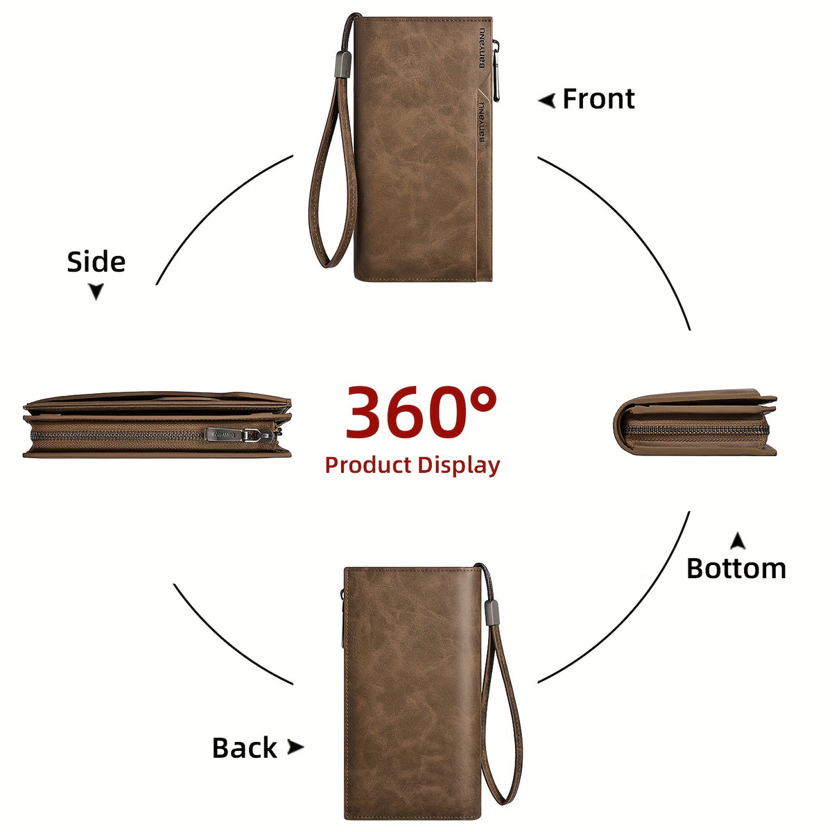 Portefeuille homme long en cuir vintage, 26 emplacements