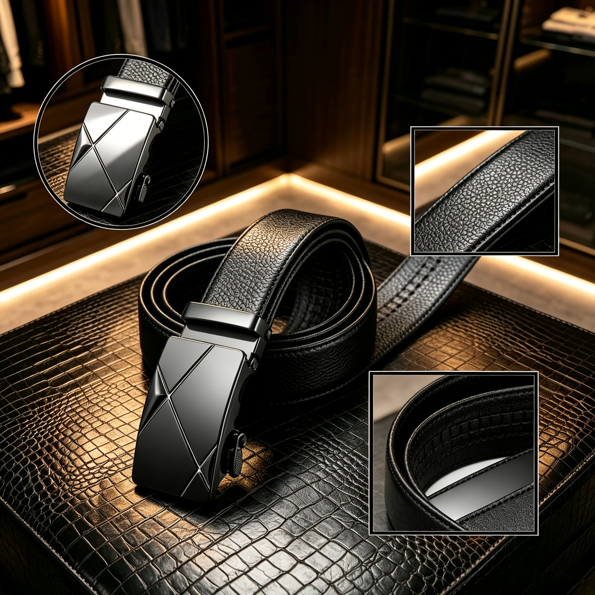 Portefeuille homme et ceinture assortie, ensemble 2 pièces