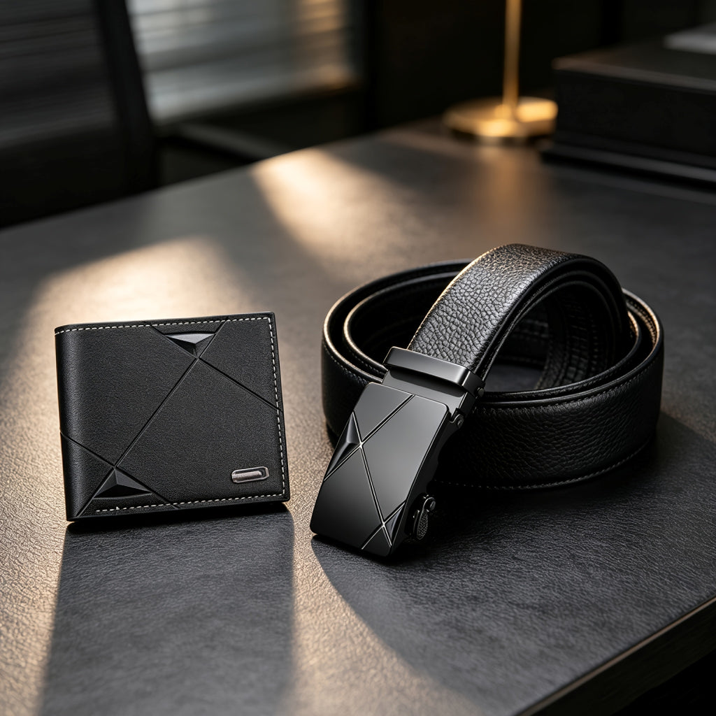 Portefeuille homme et ceinture assortie, ensemble 2 pièces