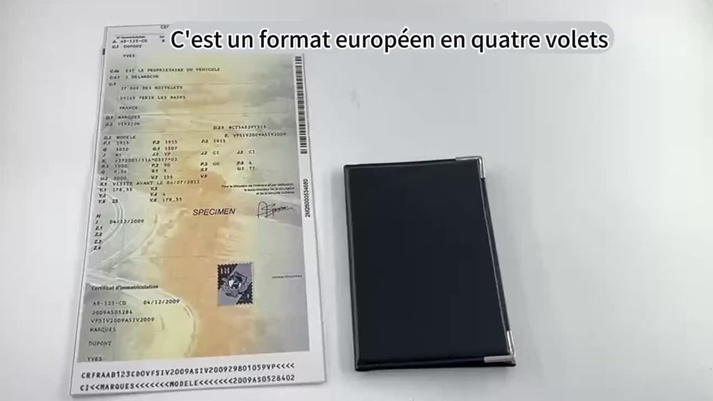 Étui carte grise en cuir PU, coins métal et quatre fenêtres