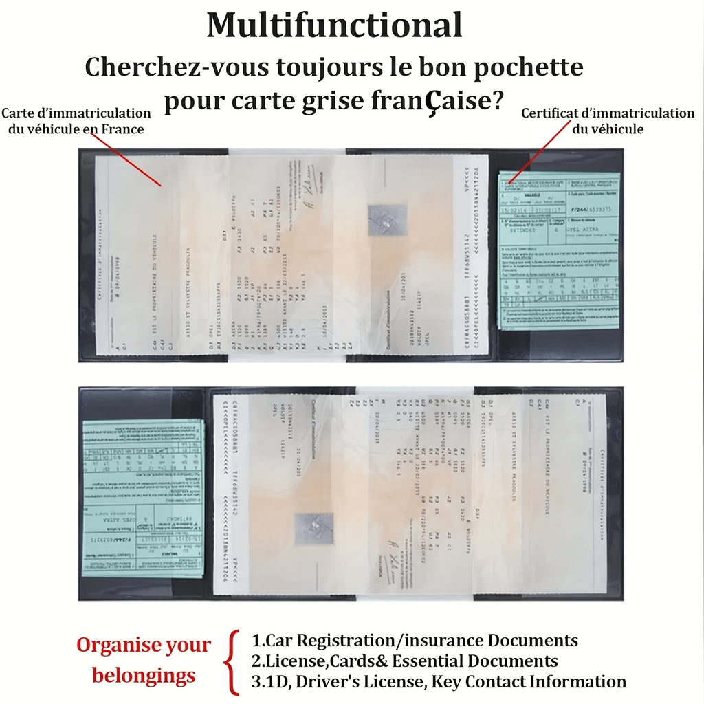 Étui carte grise PVC souple à quatre volets, 34,7 cm déplié