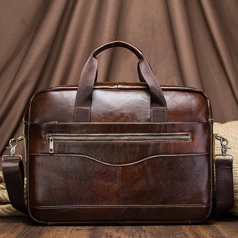 Sac ordinateur homme en cuir véritable porte-documents business 15 pouces bandoulière — photo 1