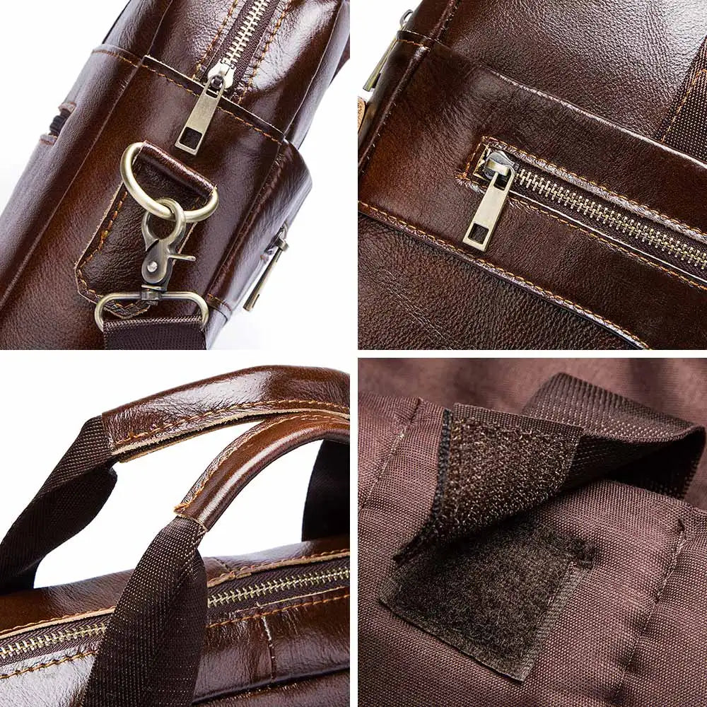Sac ordinateur homme en cuir véritable porte-documents business 15 pouces bandoulière — photo 2 Image