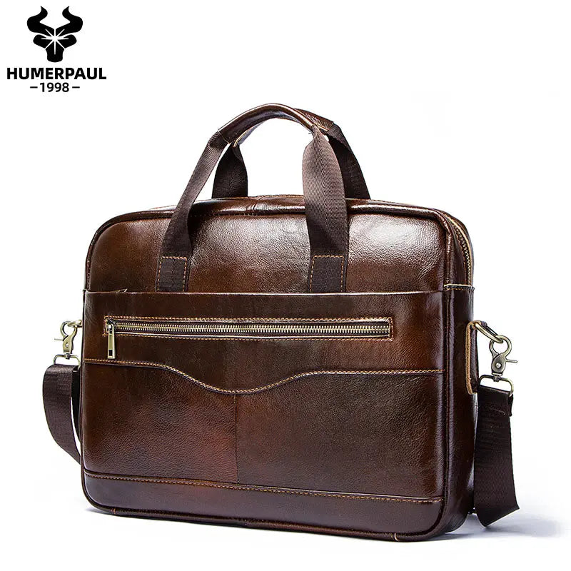 Sac ordinateur homme en cuir véritable porte-documents business 15 pouces bandoulière — photo 3