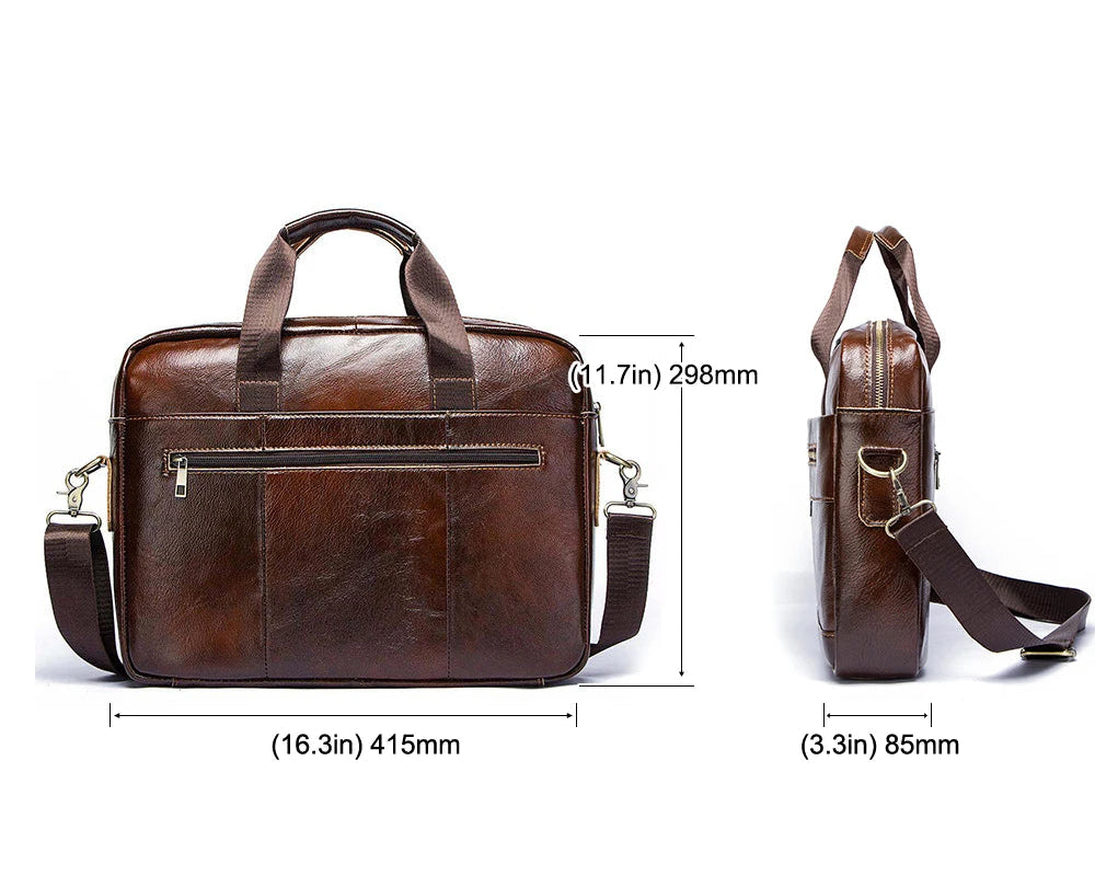 Sac ordinateur homme en cuir véritable porte-documents business 15 pouces bandoulière — photo 4