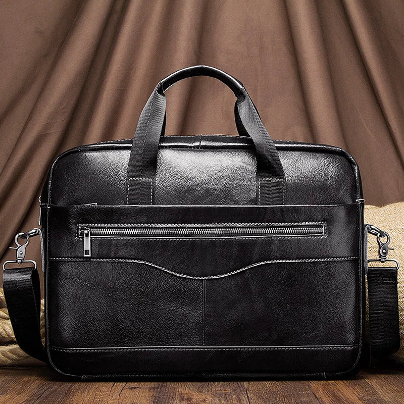 Sac ordinateur homme en cuir véritable porte-documents business 15 pouces bandoulière — photo 5