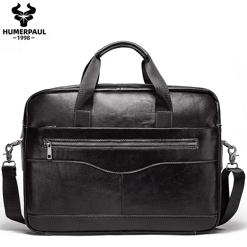 Sac ordinateur homme en cuir véritable porte-documents business 15 pouces bandoulière — photo 6