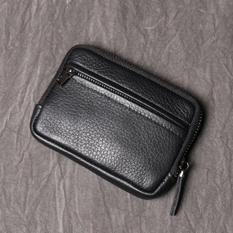 Mini portefeuille en cuir véritable zippé compact unisexe porte-monnaie poche — photo 2