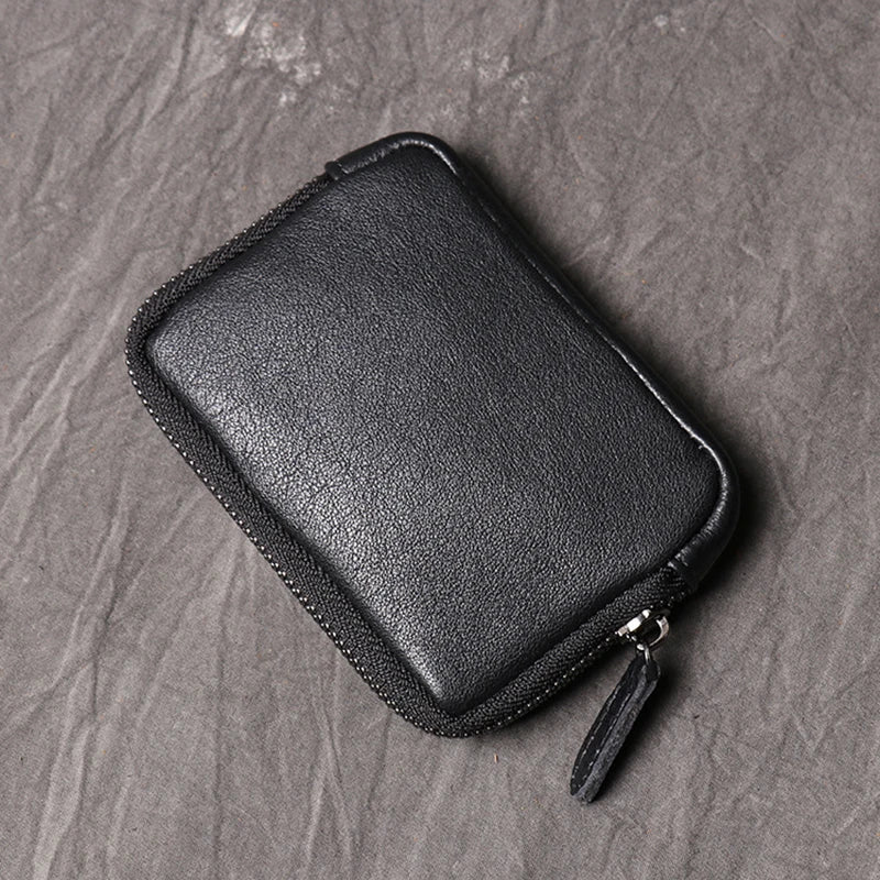 Mini portefeuille en cuir véritable zippé compact unisexe porte-monnaie poche — photo 3