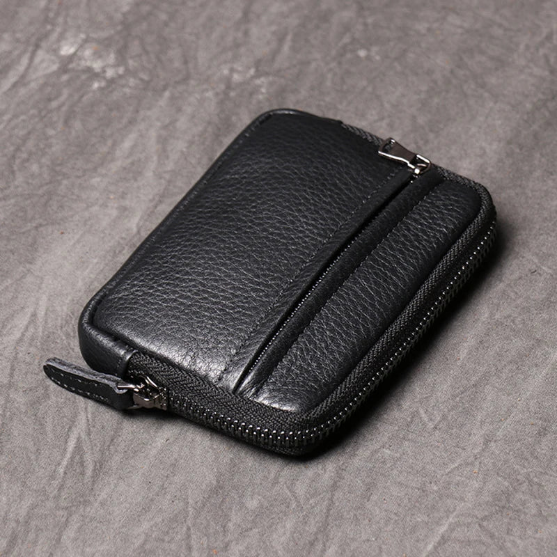 Mini portefeuille en cuir véritable zippé compact unisexe porte-monnaie poche — photo 4