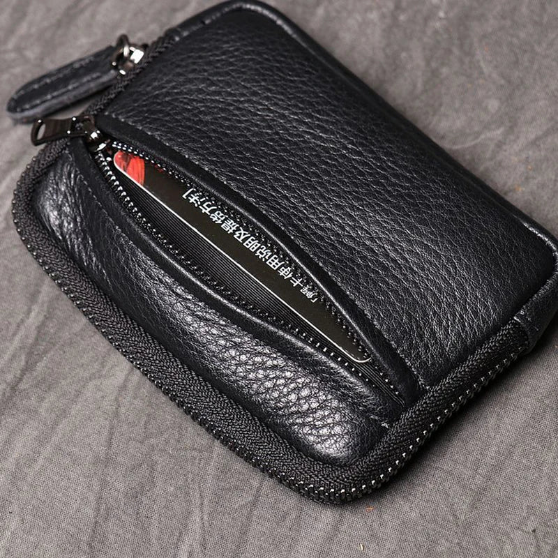 Mini portefeuille en cuir véritable zippé compact unisexe porte-monnaie poche — photo 5