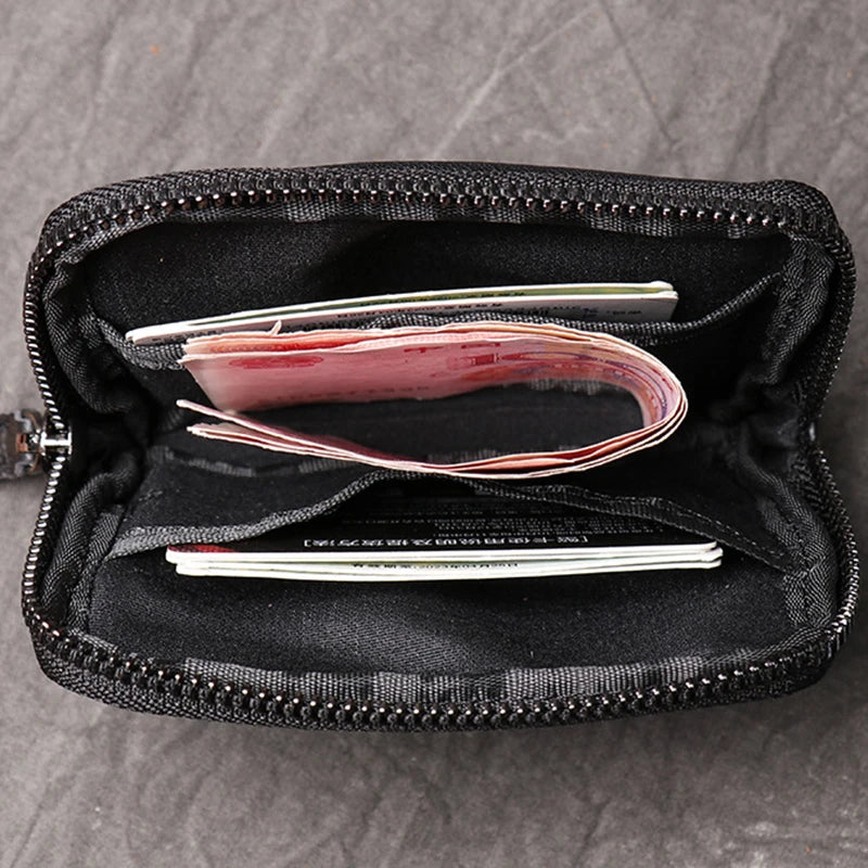 Mini portefeuille en cuir véritable zippé compact unisexe porte-monnaie poche — photo 6 Image