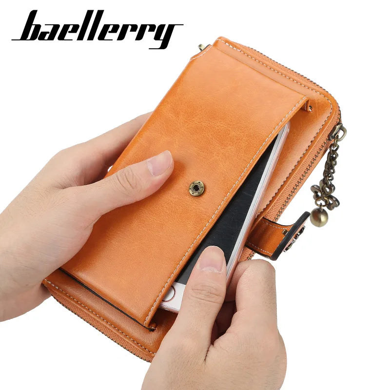 Grand portefeuille femme zippé à poche téléphone en façade