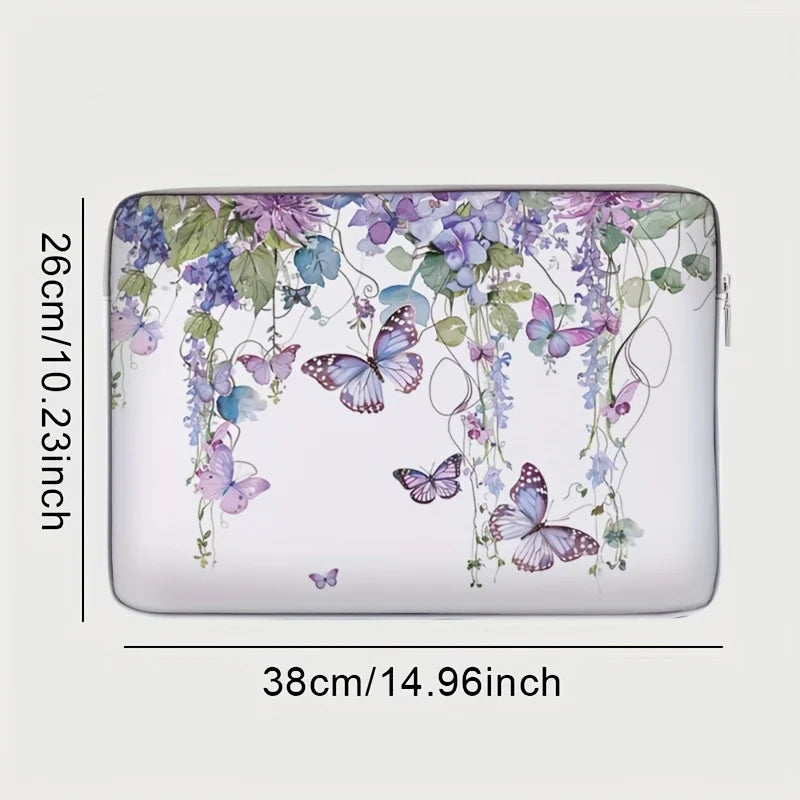 Housse ordinateur 14 pouces à motif papillons avec poignée et fermeture zippée — photo 3