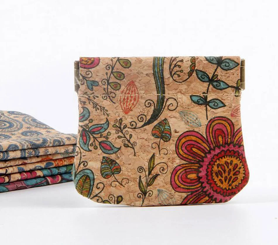 Lot de 10 mini porte-monnaie en liège et PU à motifs floraux — photo 1
