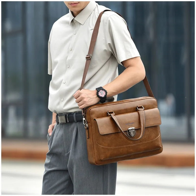 Mallette business en cuir PU pour homme avec bandoulière amovible — photo 1