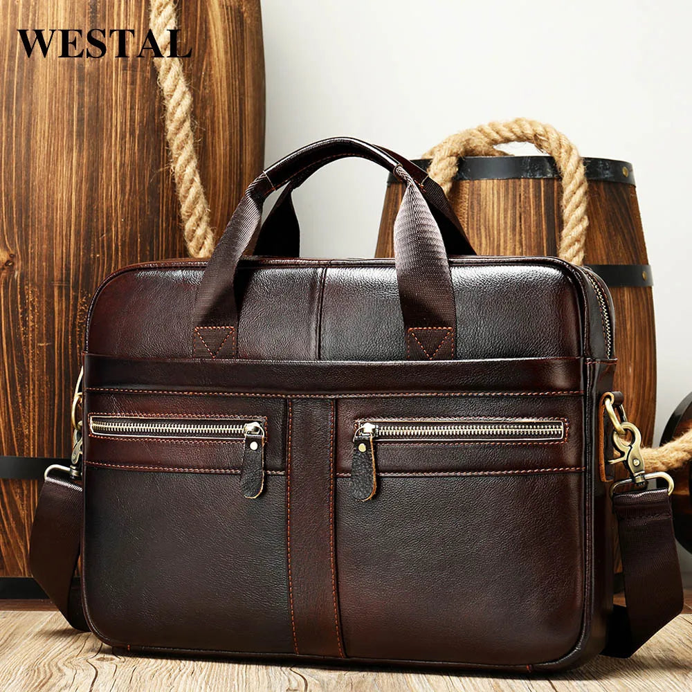 Mallette business Westal en cuir véritable pour homme - sacoche bureau et avocat — photo 2