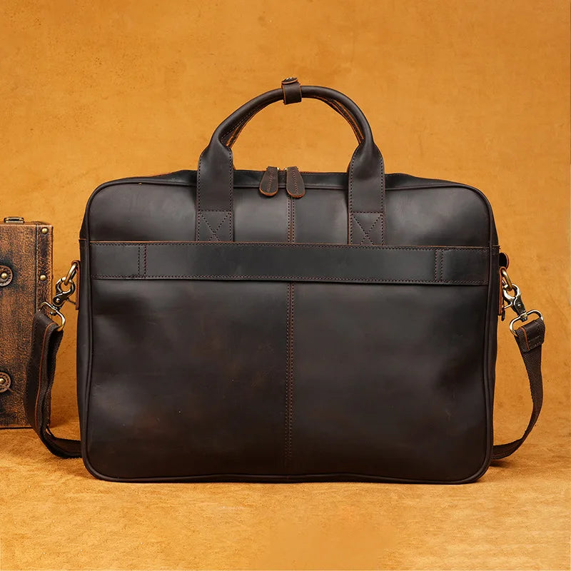 Mallette rétro en cuir véritable pour homme - Sacoche ordinateur 15,6" et porte-documents vintage — photo 1