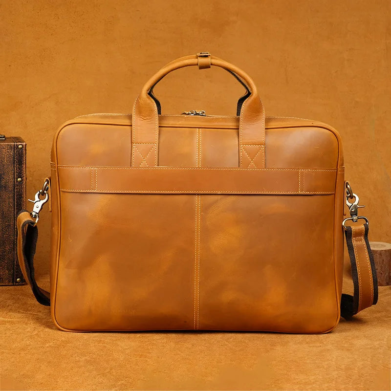 Mallette rétro en cuir véritable pour homme - Sacoche ordinateur 15,6" et porte-documents vintage — photo 11 Image