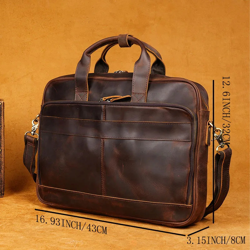 Mallette rétro en cuir véritable pour homme - Sacoche ordinateur 15,6" et porte-documents vintage — photo 17
