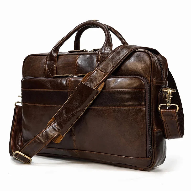 Mallette rétro en cuir véritable pour homme - Sacoche ordinateur 15,6" et porte-documents vintage — photo 2