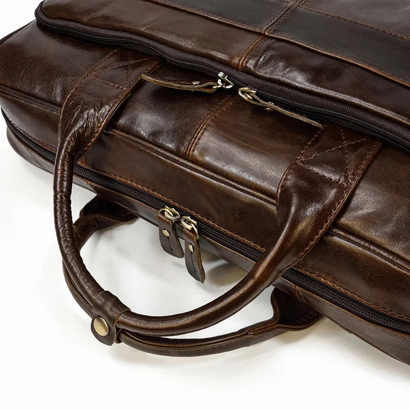 Mallette rétro en cuir véritable pour homme - Sacoche ordinateur 15,6" et porte-documents vintage — photo 4