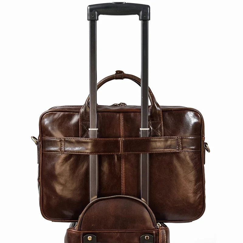 Mallette rétro en cuir véritable pour homme - Sacoche ordinateur 15,6" et porte-documents vintage — photo 6