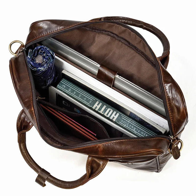 Mallette rétro en cuir véritable pour homme - Sacoche ordinateur 15,6" et porte-documents vintage — photo 7
